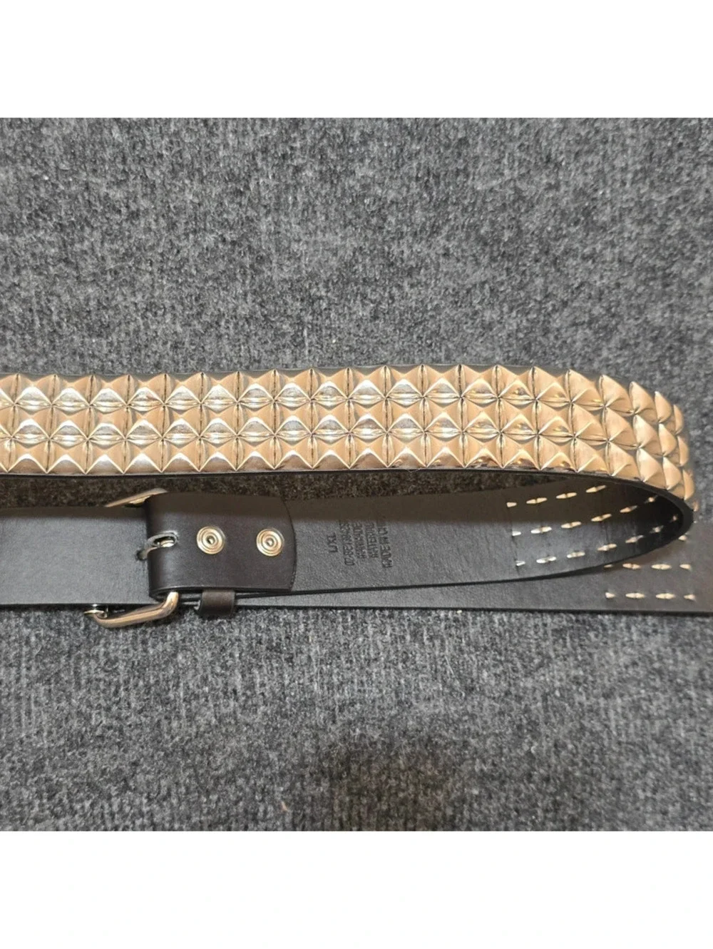 Y2K Studded Belt L/XL 3 Row Pyramid Metal Stud Black Faux Leather Punk Grunge
